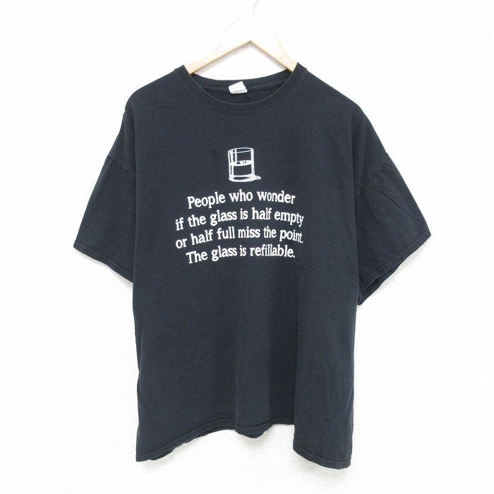 【中古】古着 半袖Tシャツ メンズ メッセージ 大きいサイズ 2L LL ビッグシルエット ゆったり ビッグサイズ オーバーサイズ コットン クルーネック 丸首 黒 ブラック XLサイズ 中古 | 春夏 夏物 夏服 メンズファッション カットソー ティーシャツ ティシャツ メン