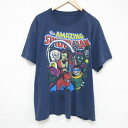 【中古】古着 半袖Tシャツ メンズ スパイダーマン 大きいサイズ 2L LL ビッグシルエット ゆったり ビッグサイズ オーバーサイズ クルーネック 丸首 紺 ネイビー XLサイズ 中古 | 春夏 夏物 夏服 メンズファッション カットソー ティーシャツ ティシャツ メンズTシ
