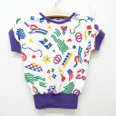 【中古】古着 半袖 ビンテージ ヴィンテージTシャツ キッズ ガールズ 子供服 90年代 90s 総柄 クルーネック 丸首 USA製 アメリカ製 白他 ホワイト...