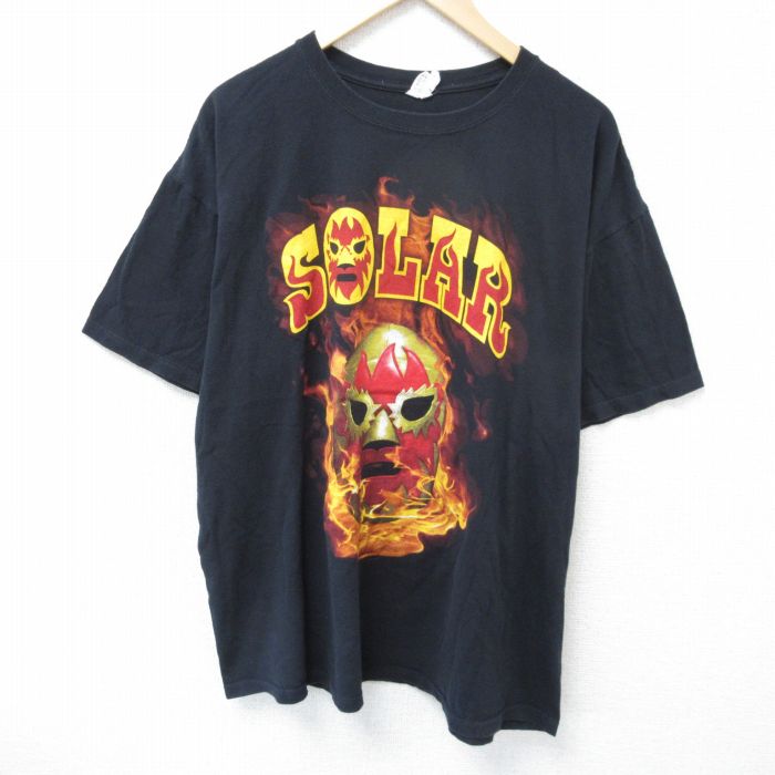 【中古】古着 半袖Tシャツ メンズ SOLAR 大きいサイズ 2L LL ビッグシルエット ゆったり ビッグサイズ オーバーサイズ コットン クルーネック 丸首 黒 ブラック XLサイズ 中古 | 春夏 夏物 夏服 メンズファッション カットソー ティーシャツ ティシャツ メンズTシ