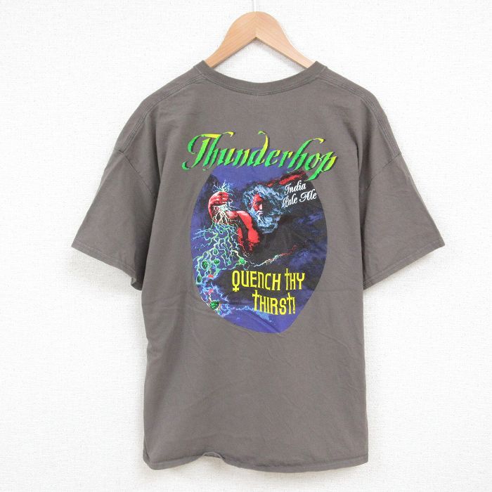 樂天商城 - 【中古】古着 半袖Tシャツ メンズ Thunderhop 大きいサイズ 2L LL ビッグシルエット ゆったり ビッグサイズ オーバーサイズ コットン クルーネック 丸首 薄茶 ブラウン XLサイズ 中古 | 春夏 夏物 夏服 メンズファッション カットソー ティーシャツ ティシャツ メ