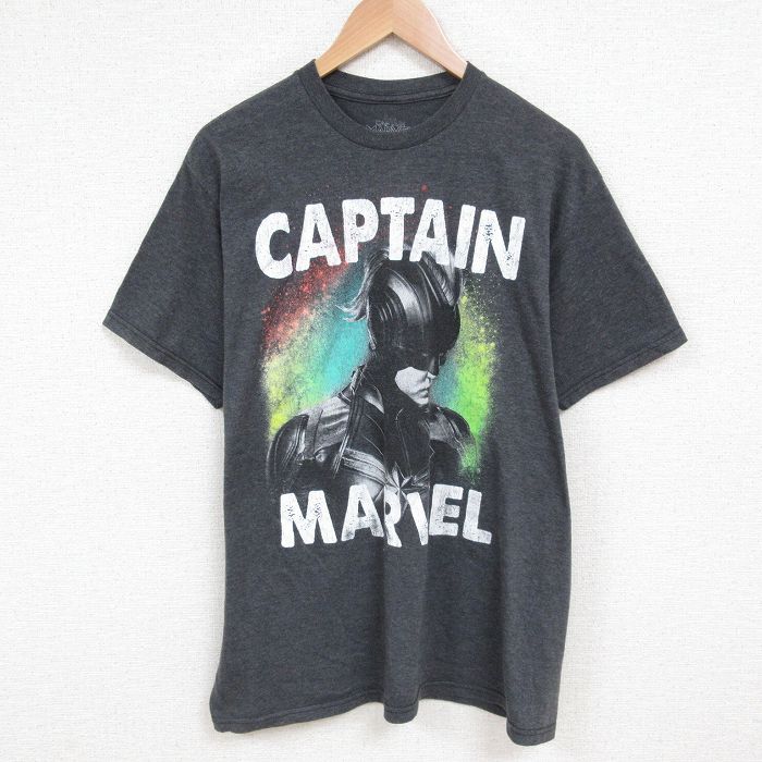 【中古】古着 半袖Tシャツ メンズ キャプテンマーベル クルーネック 丸首 濃グレー 霜降り XLサイズ 中古 | 春夏 夏物 夏服 メンズファッション カットソー ティーシャツ ティシャツ メンズTシャツ 半袖Tシャツ 半袖ティーシャツ カジュアルTシャツ おしゃれ カジ 5OF