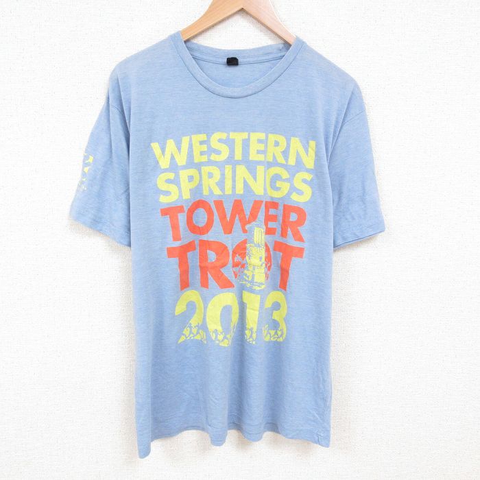 【中古】古着 TULTEX 半袖Tシャツ メンズ ウエスタン 企業広告 大きいサイズ 2L LL ビッグシルエット ゆったり ビッグサイズ オーバーサイズ クルーネック 丸首 薄紺 ネイビー 霜降り XLサイズ 中古 | 春夏 夏物 夏服 メンズファッション カットソー ティーシャツ 5OF