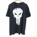 【中古】古着 半袖Tシャツ メンズ マーベル パニッシャー 大きいサイズ 2L LL ビッグシルエット ゆったり ビッグサイズ オーバーサイズ ロング丈 コットン クルーネック 丸首 黒 ブラック XLサイズ 中古 | 春夏 夏物 夏服 メンズファッション カットソー ティーシ
