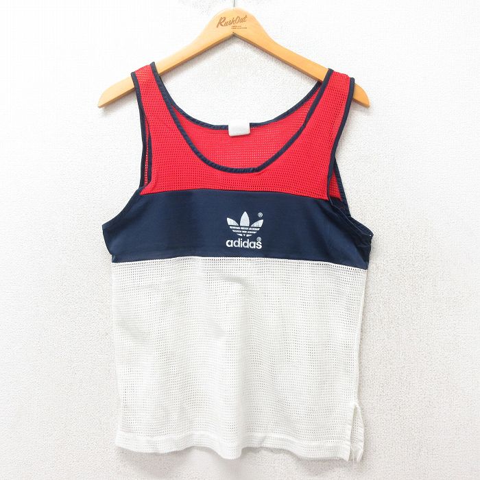 【中古】古着 アディダス adidas ビンテージ ヴィンテージ タンクトップ メンズ 80年代 80s ワンポイントロゴ メッシュ地 マルチカラー USA製 ...