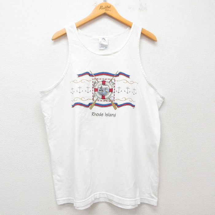 【中古】古着 ビンテージ ヴィンテージ タンクトップ メンズ 00年代 00s イカリ 浮輪 コットン クルーネック 丸首 白 ホワイト XLサイズ 中古 春夏 夏物 夏服 メンズファッション カジュアル おしゃれ 2OF