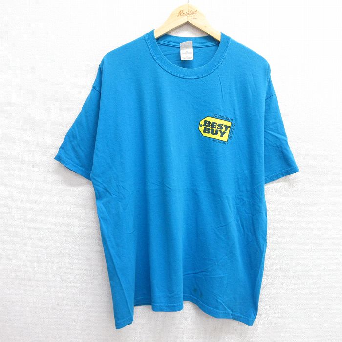 乐天商城 - 【中古】古着 半袖 ビンテージ ヴィンテージTシャツ メンズ 00年代 00s BEST BUY コットン クルーネック 丸首 水色 XLサイズ 中古 | 春夏 夏物 夏服 ヴィンテージTシャツ メンズファッション カットソー ティーシャツ ティシャツ メンズTシャツ 半袖Tシャツ 半袖