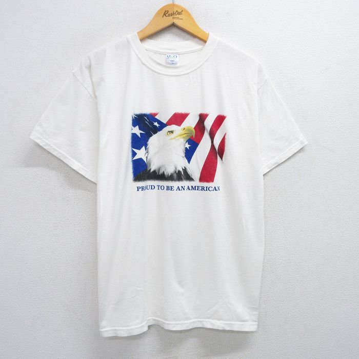乐天商城 - 【中古】古着 半袖 ビンテージ ヴィンテージTシャツ メンズ 00年代 00s 鳥 星条旗 コットン クルーネック 丸首 白 ホワイト XLサイズ 中古 | 春夏 夏物 夏服 ヴィンテージTシャツ メンズファッション カットソー ティーシャツ ティシャツ メンズTシャツ 半袖Tシャ