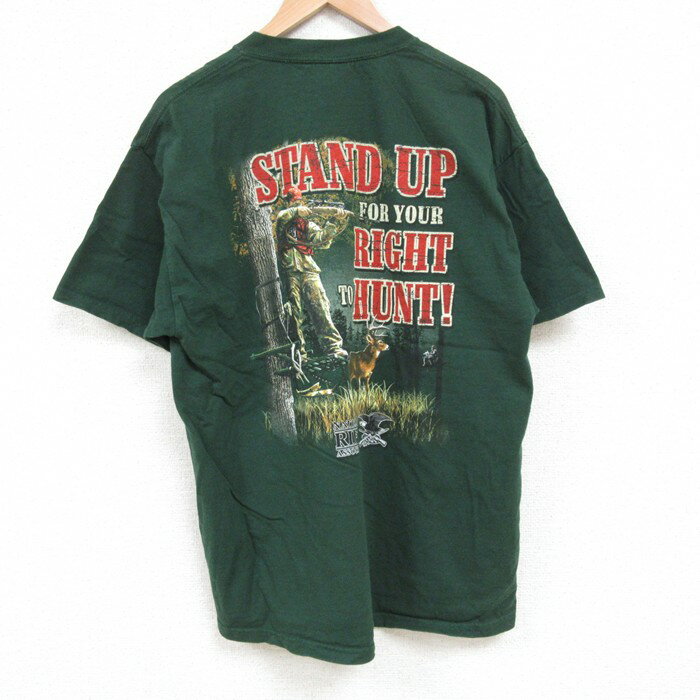 【中古】古着 半袖 ビンテージ ヴィンテージTシャツ メンズ 00年代 00s ハンター コットン クルーネック 丸首 緑 グリーン Lサイズ 中古 | 春夏 夏物 夏服 ヴィンテージTシャツ メンズファッション カットソー ティーシャツ ティシャツ メンズTシャツ 半袖Tシャツ