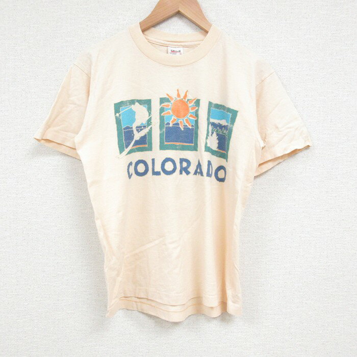 【中古】古着 半袖 ビンテージ ヴィンテージTシャツ メンズ 90年代 90s コロラド コットン クルーネック 丸首 USA製 アメリカ製 薄オレンジ Mサイズ 中古 | 春夏 夏物 夏服 ヴィンテージTシャツ メンズファッション カットソー ティーシャツ ティシャツ メンズTシ