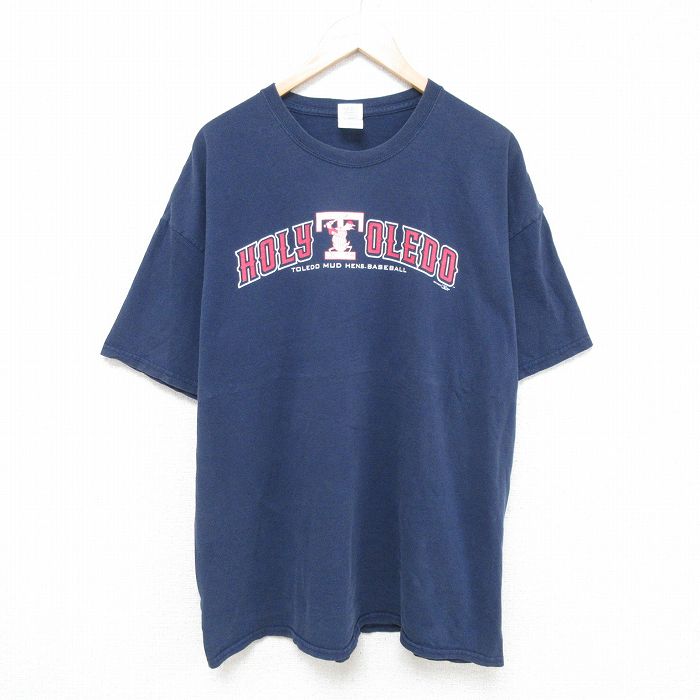 樂天商城 - 【中古】古着 半袖Tシャツ メンズ HOLY 大きいサイズ 2L LL ビッグシルエット ゆったり ビッグサイズ オーバーサイズ コットン クルーネック 丸首 紺 ネイビー XLサイズ 中古 | 春夏 夏物 夏服 メンズファッション カットソー ティーシャツ ティシャツ メンズTシ