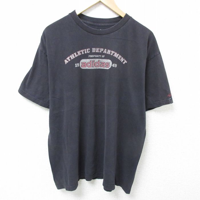 【中古】古着 アディダス adidas 半袖 ブランドTシャツ メンズ ビッグロゴ 大きいサイズ 2L LL ビッグシルエット ゆったり ビッグサイズ オーバーサイズ クルーネック 丸首 黒 ブラック XLサイズ 中古 | 春夏 夏物 夏服 メンズファッション カットソー ティーシャ