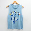 【中古】古着 ノースリーブ ビンテージ ヴィンテージTシャツ メンズ 80年代 80s イカリ クルーネック 丸首 薄紺 ネイビー Sサイズ 小さいサイズ 中古 春夏 夏物 夏服 メンズファッション カジュアル おしゃれ