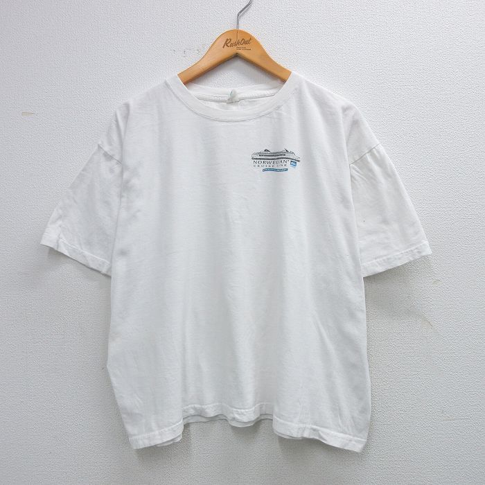 Rakuten - 【中古】古着 00s ヴィンテージTシャツ メンズ 半袖 ノルウェージャンクルーズライン 白 XLサイズ クルーネック カットソー アメカジ ストリート カジュアル きれいめ レトロ