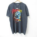 【中古】古着 半袖Tシャツ メンズ マーベル サノス 大きいサイズ 2L LL ビッグシルエット ゆったり ビッグサイズ オーバーサイズ クルーネック 丸首 濃グレー 霜降り XLサイズ 中古 | 春夏 夏物 夏服 メンズファッション カットソー ティーシャツ ティシャツ メン