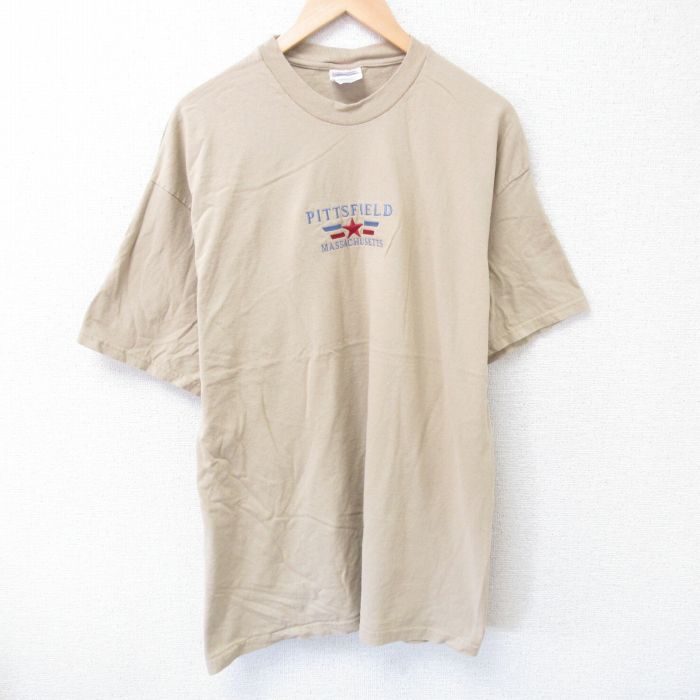 乐天商城 - 【中古】古着 ヘインズ Hanes 半袖 ビンテージ ヴィンテージTシャツ メンズ 00年代 00s マサチューセッツ 刺繍 コットン クルーネック 丸首 ベージュ カーキ XLサイズ 中古 | 春夏 夏物 夏服 ヴィンテージTシャツ メンズファッション カットソー ティーシャツ テ