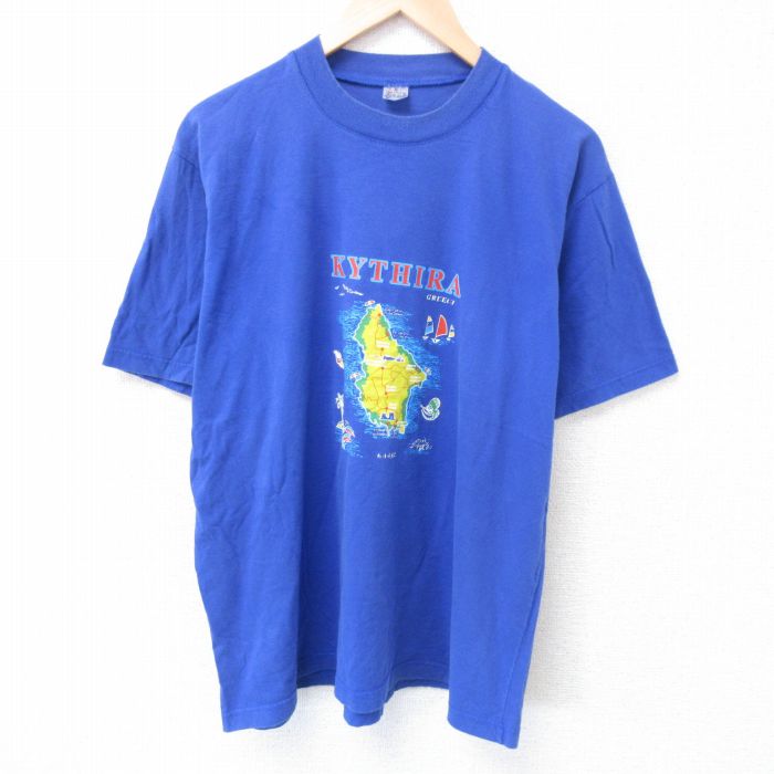 【中古】古着 半袖 ビンテージ ヴィンテージTシャツ メンズ 00年代 00s キティラ島 コットン クルーネック 丸首 ギリシャ製 青 ブルー XLサイズ 中古 | 春夏 夏物 夏服 ヴィンテージTシャツ メンズファッション カットソー ティーシャツ ティシャツ メンズTシャツ