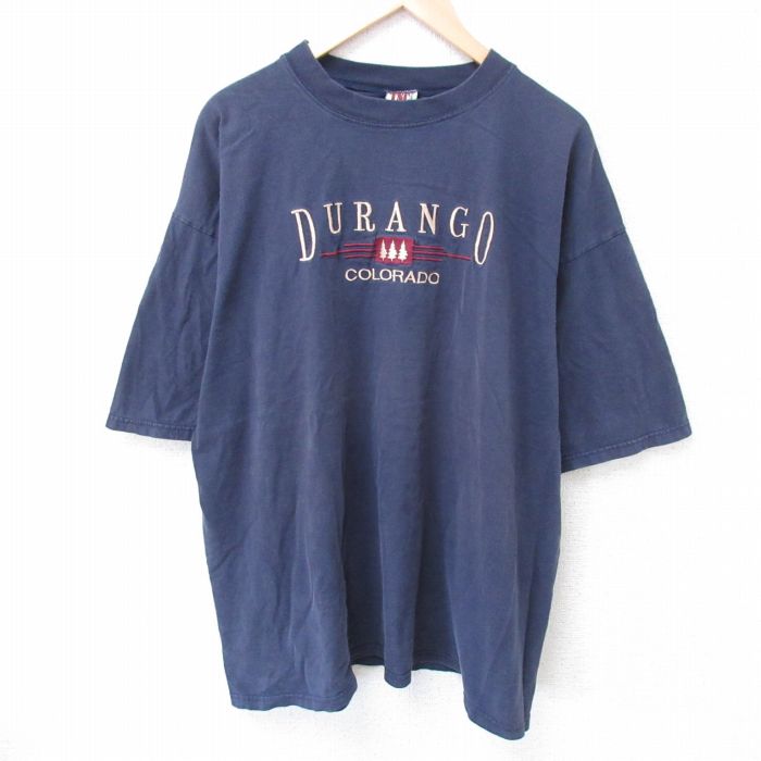 樂天商城 - 【中古】古着 半袖 ビンテージ ヴィンテージTシャツ メンズ 00年代 00s コロラド 刺繍 大きいサイズ 2L LL ビッグシルエット ゆったり ビッグサイズ オーバーサイズ コットン クルーネック 丸首 紺 ネイビー XLサイズ 中古 | 春夏 夏物 夏服 ヴィンテージTシャツ