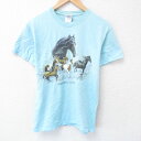 【中古】古着 半袖 ビンテージ ヴィンテージTシャツ メンズ 00年代 00s 馬 コットン クルーネック 丸首 水色 Mサイズ 中古 | 春夏 夏物 夏服 ヴィンテージTシャツ メンズファッション カットソー ティーシャツ ティシャツ メンズTシャツ 半袖Tシャツ 半袖ティーシ
