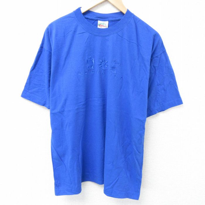 【中古】古着 半袖 ビンテージ ヴィンテージTシャツ メンズ 00年代 00s コスタリカ 刺繍 コットン クルーネック 丸首 青 ブルー XLサイズ 中古 | 春夏 夏物 夏服 ヴィンテージTシャツ メンズファッション カットソー ティーシャツ ティシャツ メンズTシャツ 半袖T