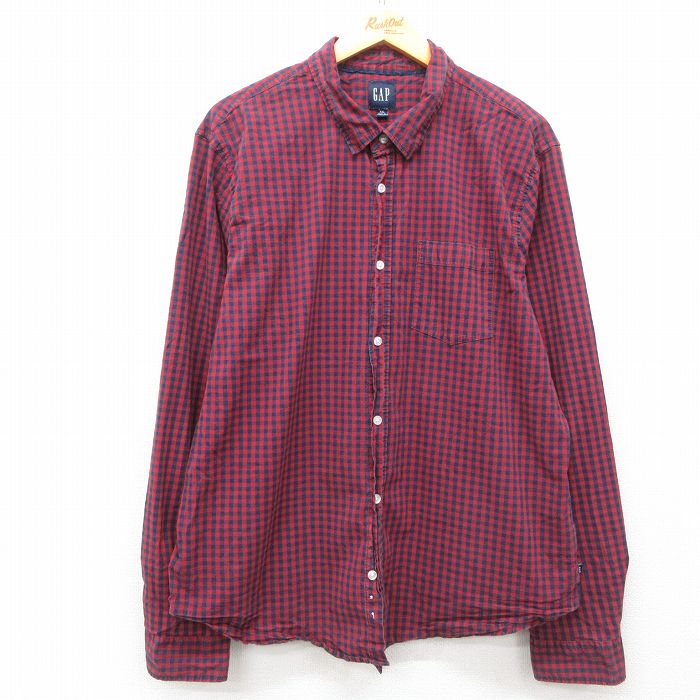 乐天商城 - 【中古】古着 ギャップ GAP 長袖 ブランドシャツ メンズ 00年代 00s 大きいサイズ 2L LL ビッグシルエット ゆったり ビッグサイズ オーバーサイズ 赤他 レッド チェック XLサイズ 中古 トップス | 春夏 春物 春服 秋冬 秋物 秋服 カジュアルシャツ メンズファッシ