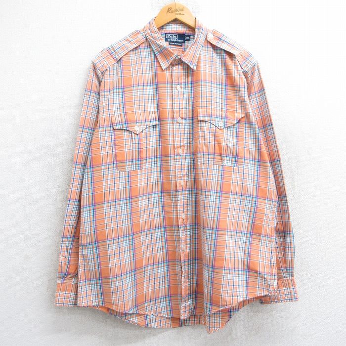 【中古】古着 ラルフローレン Ralph Lauren 長袖 ブランドシャツ メンズ 90年代 90s TRIM MILITARY 大きいサイズ 2L LL ビッグシルエッ..