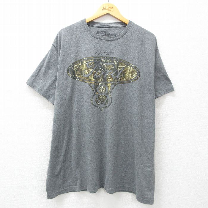 樂天商城 - 【中古】古着 半袖Tシャツ メンズ フォード Ford リアルツリー 大きいサイズ 2L LL ビッグシルエット ゆったり ビッグサイズ オーバーサイズ クルーネック 丸首 グレー 霜降り XLサイズ 中古 | 春夏 夏物 夏服 メンズファッション カットソー ティーシャツ ティシ