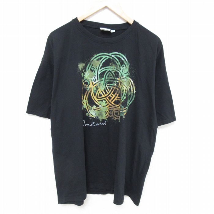 【中古】古着 半袖Tシャツ メンズ アイルランド 大きいサイズ 2L LL ビッグシルエット ゆったり ビッグサイズ オーバーサイズ コットン クルーネック 丸首 黒 ブラック XLサイズ 中古 | 春夏 夏物 夏服 メンズファッション カットソー ティーシャツ ティシャツ メ
