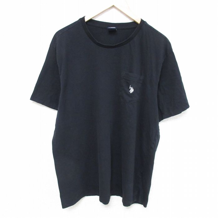 【中古】古着 U.S. POLO ASSN. 半袖Tシャツ メンズ ワンポイントロゴ 大きいサイズ 2L LL ビッグシルエット ゆったり ビッグサイズ オーバーサイズ コットン クルーネック 丸首 黒 ブラック XLサイズ 中古 | 春夏 夏物 夏服 メンズファッション カットソー ティー