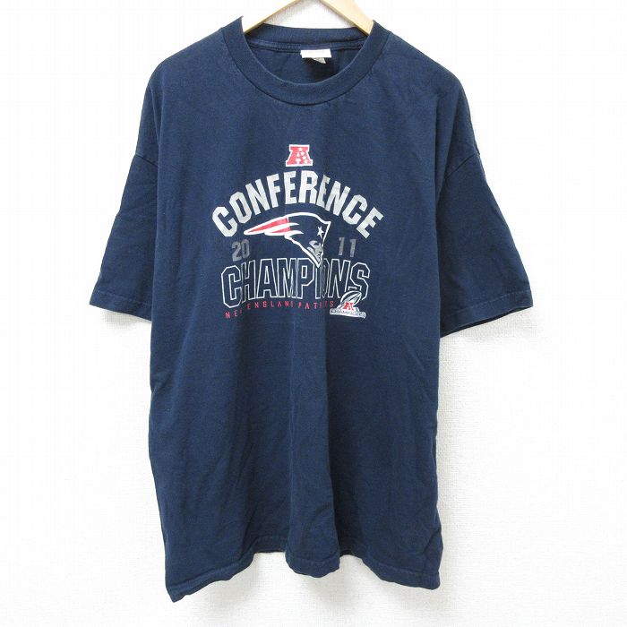 樂天商城 - 【中古】古着 半袖Tシャツ メンズ NFL ニューイングランドペイトリオッツ 大きいサイズ 2L LL ビッグシルエット ゆったり ビッグサイズ オーバーサイズ ロング丈 コットン クルーネック 丸首 紺 ネイビー アメフト スーパーボウル XLサイズ 中古 | 春夏 夏物 夏服