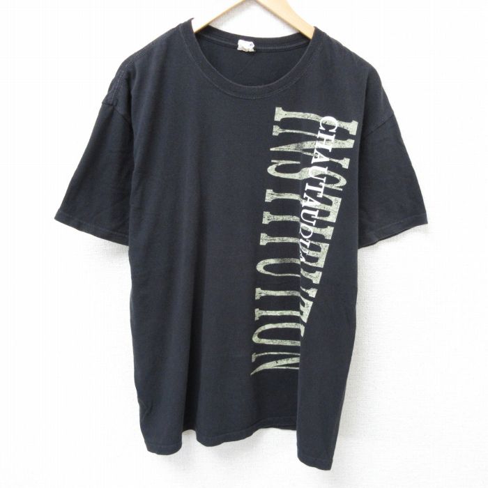 【中古】古着 半袖 ビンテージ ヴィンテージTシャツ メンズ 00年代 00s インスティチューション 大きいサイズ 2L LL ビッグシルエット ゆったり ビッグサイズ オーバーサイズ コットン クルーネック 丸首 黒 ブラック XLサイズ 中古 | 春夏 夏物 夏服 ヴィンテー 5OF