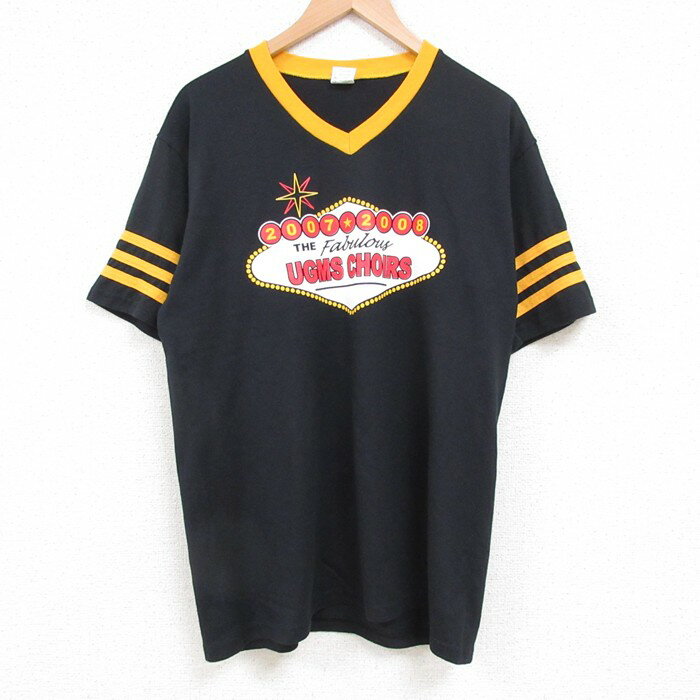 乐天商城 - 【中古】古着 半袖 ビンテージ ヴィンテージTシャツ メンズ 00年代 00s UGMS Vネック 黒 ブラック Lサイズ 中古 | 春夏 夏物 夏服 ヴィンテージTシャツ メンズファッション カットソー ティーシャツ ティシャツ メンズTシャツ 半袖Tシャツ 半袖ティーシャツ カジ