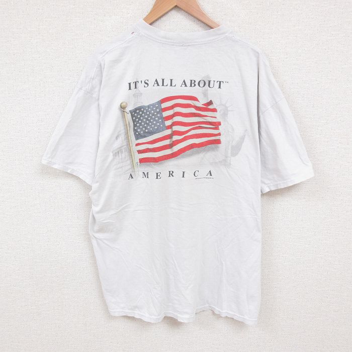 STREET - 【中古】古着 00s ヴィンテージTシャツ メンズ 2Lサイズ 大きいサイズ ビッグシルエット 白 星条旗 コットン クルーネック アメカジ ストリート カジュアル きれいめ レトロ 5OF