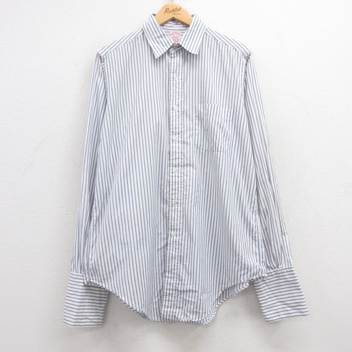 【中古】古着 ブルックスブラザーズ BROOKS BROTHERS 長袖 ブランドシャツ メンズ 90年代 90s コットン USA製 アメリカ製 白他 ホワイト ストライプ XLサイズ 中古 トップス | 春夏 春物 春服 秋冬 秋物 秋服 カジュアルシャツ メンズファッション 長袖シャツ お