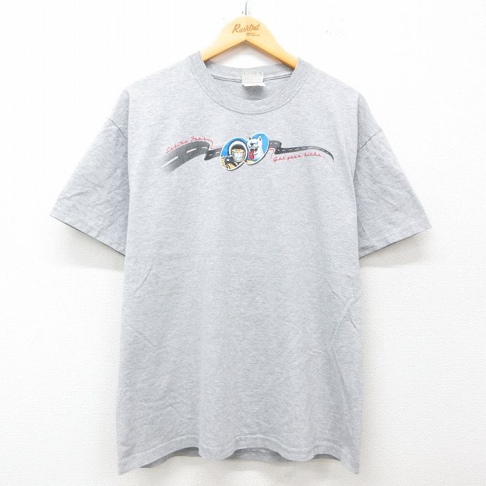 【中古】古着 ヘインズ Hanes 半袖 ビンテージ ヴィンテージTシャツ メンズ 00年代 00s 車 クラシックカー 犬 ルート66 クルーネック 丸首 薄グレー 霜降り Lサイズ 中古 | 春夏 夏物 夏服 メンズファッション カットソー ティーシャツ ティシャツ メンズTシャツ 2OF