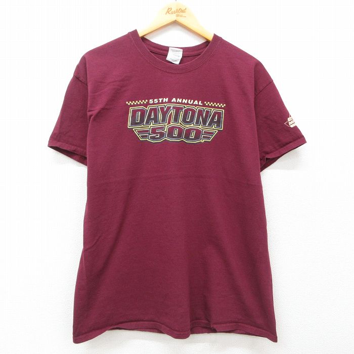 【中古】古着 半袖Tシャツ メンズ デイトナ500 コットン クルーネック 丸首 エンジ Lサイズ 中古 | 春夏 夏物 夏服 メンズファッション カットソー ティーシャツ ティシャツ メンズTシャツ 半袖Tシャツ 半袖ティーシャツ カジュアルTシャツ おしゃれ カジュアル 2OF