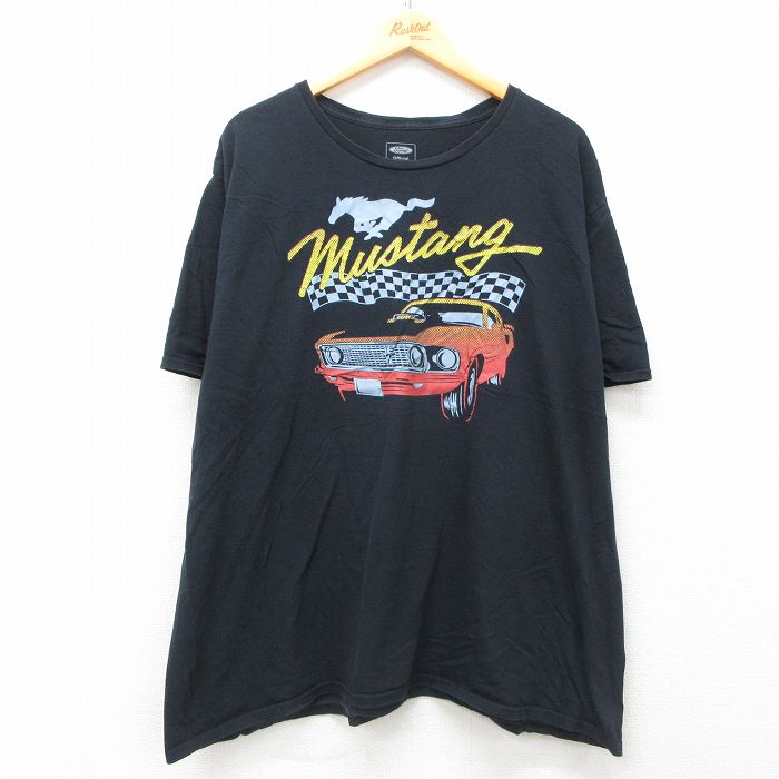 【中古】古着 半袖Tシャツ メンズ フォード Ford 車 クラシックカー ムスタング 大きいサイズ 2L LL ビッグシルエット ゆったり ビッグサイズ オーバーサイズ コットン クルーネック 丸首 黒 ブラック XLサイズ 中古 | 春夏 夏物 夏服 メンズファッション カット 2OF