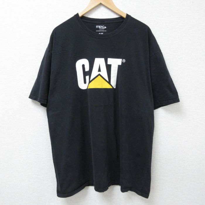 【中古】古着 半袖Tシャツ メンズ CAT 大きいサイズ 2L LL ビッグシルエット ゆったり ビッグサイズ オーバーサイズ コットン クルーネック 丸首 黒 ブラック XLサイズ 中古 | 春夏 夏物 夏服 メンズファッション カットソー ティーシャツ ティシャツ メンズTシャ