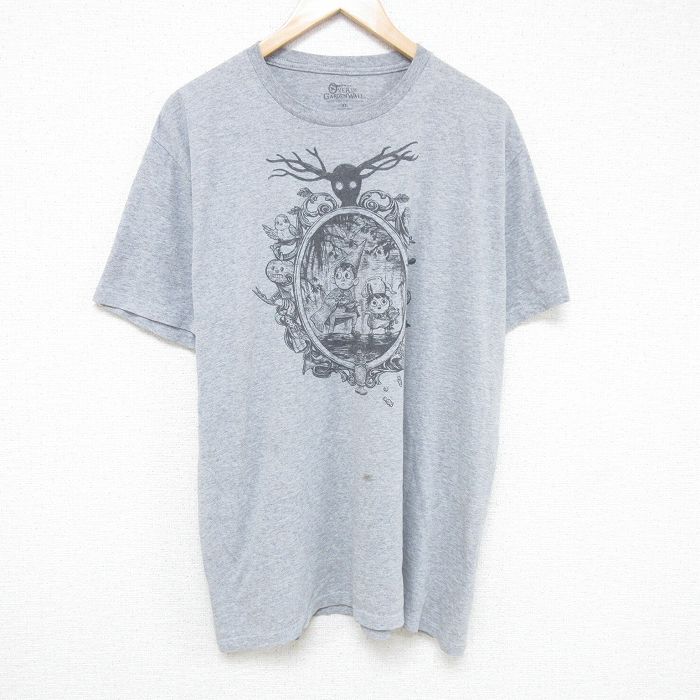 【中古】古着 半袖Tシャツ メンズ アニメ オーバーザガーデンウォール 大きいサイズ 2L LL ビッグシルエット ゆったり ビッグサイズ オーバーサイズ クルーネック 丸首 グレー 霜降り 【spe】 XLサイズ 中古 | 春夏 夏物 夏服 メンズファッション カットソー ティ