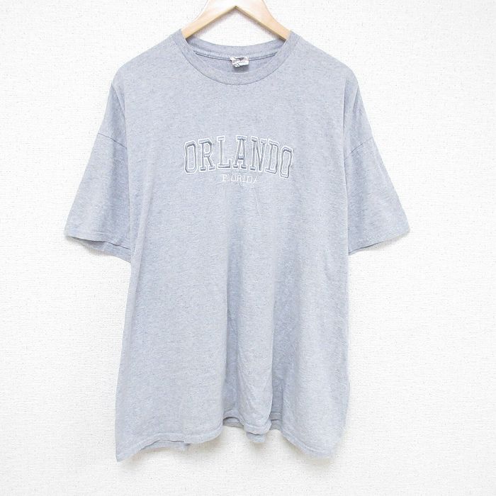 【中古】古着 半袖Tシャツ メンズ グレー XLサイズ 刺繍 シンプル カジュアル ストリート アメカジ きれいめ ヴィンテージ レトロ オールド
