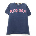 【中古】古着 マジェスティック 半袖 ビンテージ ヴィンテージTシャツ キッズ ボーイズ 子供服 00年代 00s MLB ボストンレッドソックス VARITEX 33 コットン クルーネック 丸首 紺 ネイビー メジャーリーグ ベースボール 野球 | 春夏 春物 春服 秋冬 秋物 秋服 女