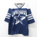 【中古】古着 7分袖 ビンテージ ヴィンテージ フットボールTシャツ キッズ ボーイズ 子供服 90年代 90s NFL ダラスカウボーイズ コットン Vネック USA製 アメリカ製 紺他 ネイビー アメフト スーパーボウル 【spe】 | 春夏 春物 春服 秋冬 秋物 秋服 女の子 子ど