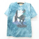 【中古】古着 半袖Tシャツ キッズ ボーイズ 子供服 恐竜 コットン クルーネック 丸首 水色系他 タイダイ | 春夏 春物 春服 秋冬 秋物 秋服 女の子 子ども服 こども服 カジュアル ファッション おしゃれ かわいい