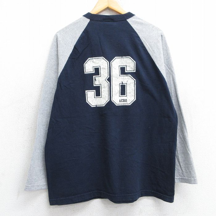 樂天商城 - 【中古】古着 エアロポステール AEROPOSTALE 長袖 ビンテージ ヴィンテージTシャツ メンズ 90年代 90s ライオン 36 ラグラン ツートンカラー バイカラー コットン クルーネック 丸首 USA製 アメリカ製 紺他 ネイビー Lサイズ 中古 | 春夏 春物 春服 秋冬 秋物 秋