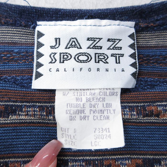 【中古】古着 長袖 ビンテージ ヴィンテージTシャツ メンズ 90年代 90s ネイティブ柄 ラグ柄 クルーネック 丸首 USA製 アメリカ製 紺他 ネイビー ボーダー 【spe】 XLサイズ 中古 | 春夏 春物 春服 秋冬 秋物 秋服 メンズファッション ロンT カットソー ロンティ 5OF