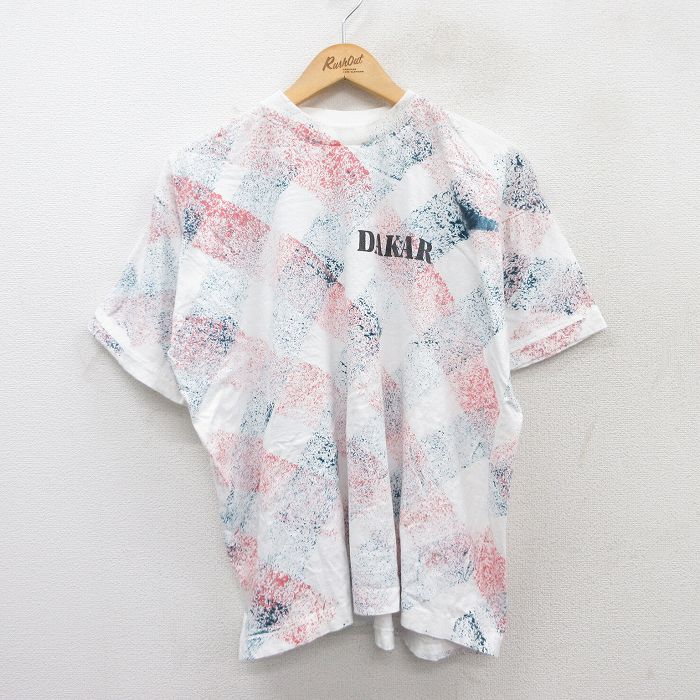 Rakuten - 【中古】古着 90s ヴィンテージTシャツ メンズ セネガル ダカール 半袖 赤 レッド 2Lサイズ コットン クルーネック 大きいサイズ ビッグシルエット アメカジ ストリート カジュアル 5OF