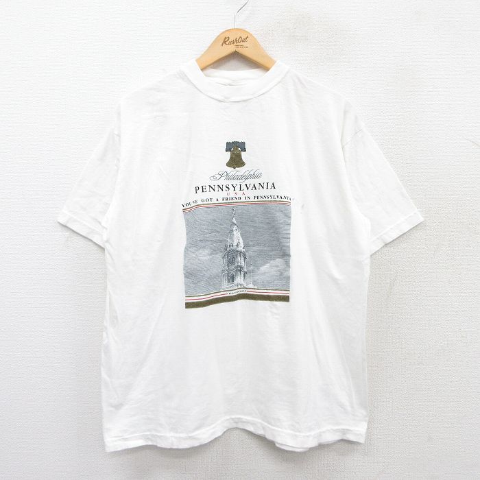 【中古】古着 半袖 ビンテージ ヴィンテージTシャツ メンズ 90年代 90s ペンシルベニア コットン クルーネック 丸首 白 ホワイト XLサイズ 中古 春夏 夏物 夏服 ヴィンテージTシャツ メンズファッション カットソー ティーシャツ ティシャツ メンズTシャツ 半袖