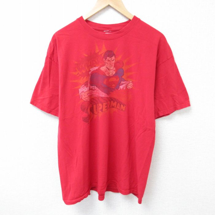 【中古】古着 半袖Tシャツ メンズ DCコミックス スーパーマン コットン クルーネック 丸首 赤 レッド XLサイズ 中古 | 春夏 夏物 夏服 メンズファッション カットソー ティーシャツ ティシャツ メンズTシャツ 半袖Tシャツ 半袖ティーシャツ カジュアルTシャツ お