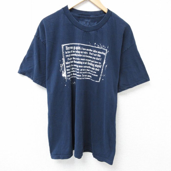 乐天商城 - 【中古】古着 半袖Tシャツ メンズ メッセージ コットン クルーネック 丸首 紺 ネイビー XLサイズ 中古 | 春夏 夏物 夏服 メンズファッション カットソー ティーシャツ ティシャツ メンズTシャツ 半袖Tシャツ 半袖ティーシャツ カジュアルTシャツ おしゃれ カジュ
