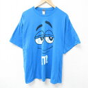 【中古】古着 半袖Tシャツ メンズ m&ms 大きいサイズ 2L LL ビッグシルエット ゆったり ビッグサイズ オーバーサイズ コットン クルーネック 丸首 青 ブルー XLサイズ 中古 | 春夏 夏物 夏服 メンズファッション カットソー ティーシャツ ティシャツ メンズTシャ